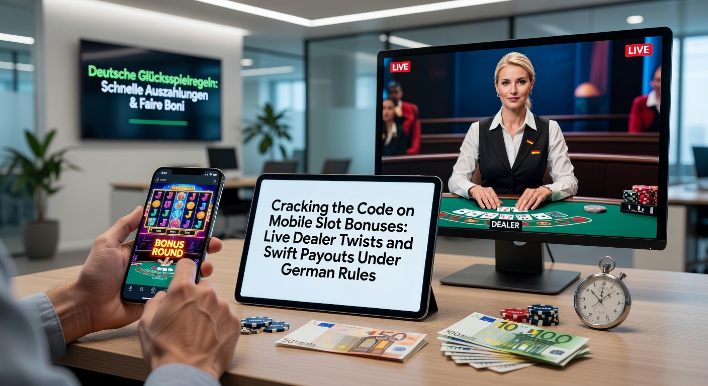 Live-Dealer an einem Tisch mit Slot-Rädern im Hintergrund, illustriert die Fusion von Live-Action und digitalen Boni in Deutschland